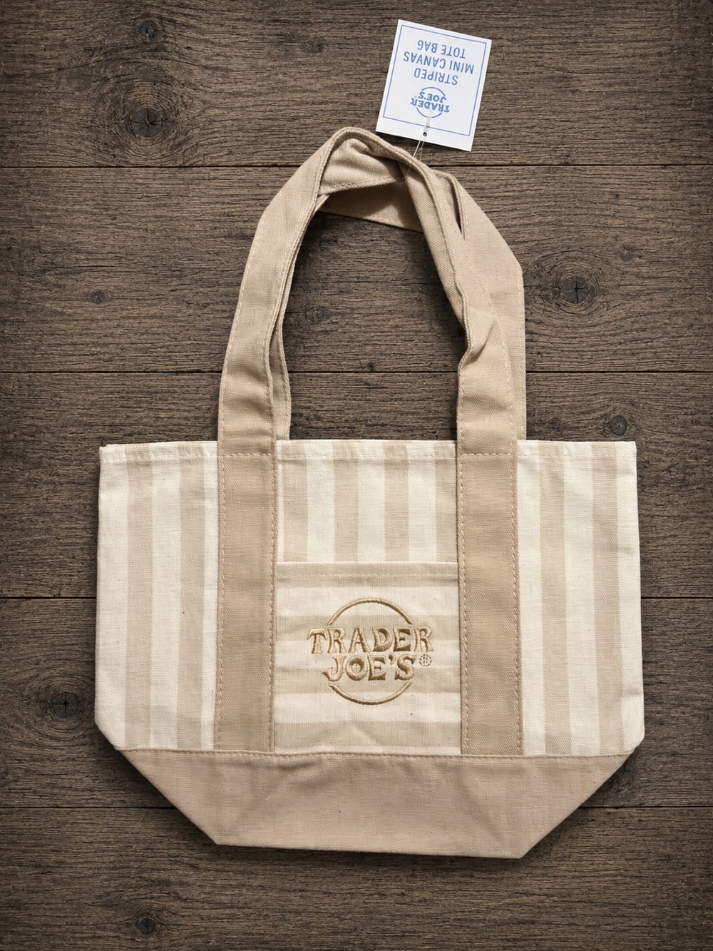 NWT Trader Joe's Beige Striped Canvas Tote Bag in beige